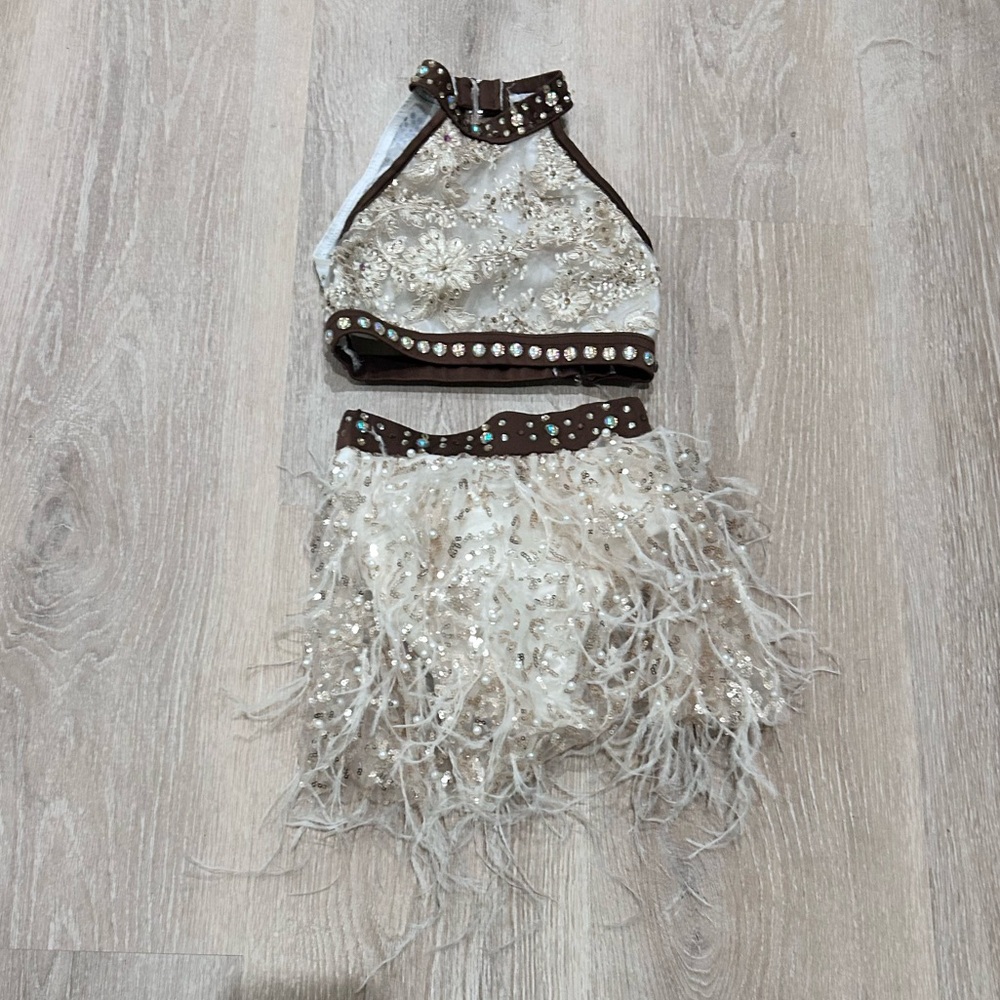 Glamour Kids Dance Costume in Brown and White